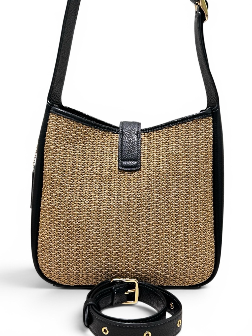 COACH Hadley Convertible Straw and Pebble Leather Crossbody/Shoulder Bag - Picture 3 of 15